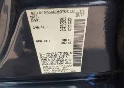 2018 Nissan Altima 2.5 Sl from USA, damaged, VIN 1N4AL3APXJC122377